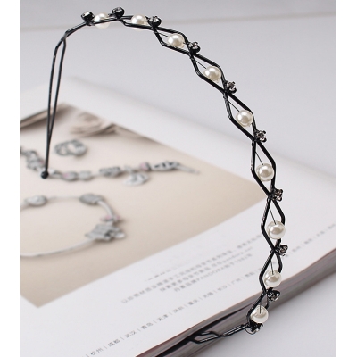 New Fashion Rhinestone Imitation Pearls Hair Band Girls Hair Ornaments Weave Iron Headband